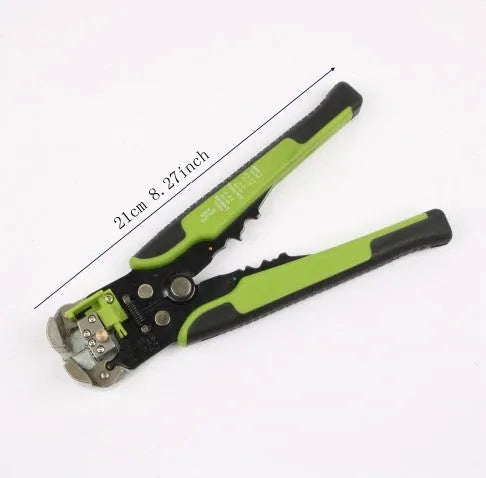 Yellow automatic wire stripper and crimping plier tool with cutter for 10-24 AWG electrical cables.