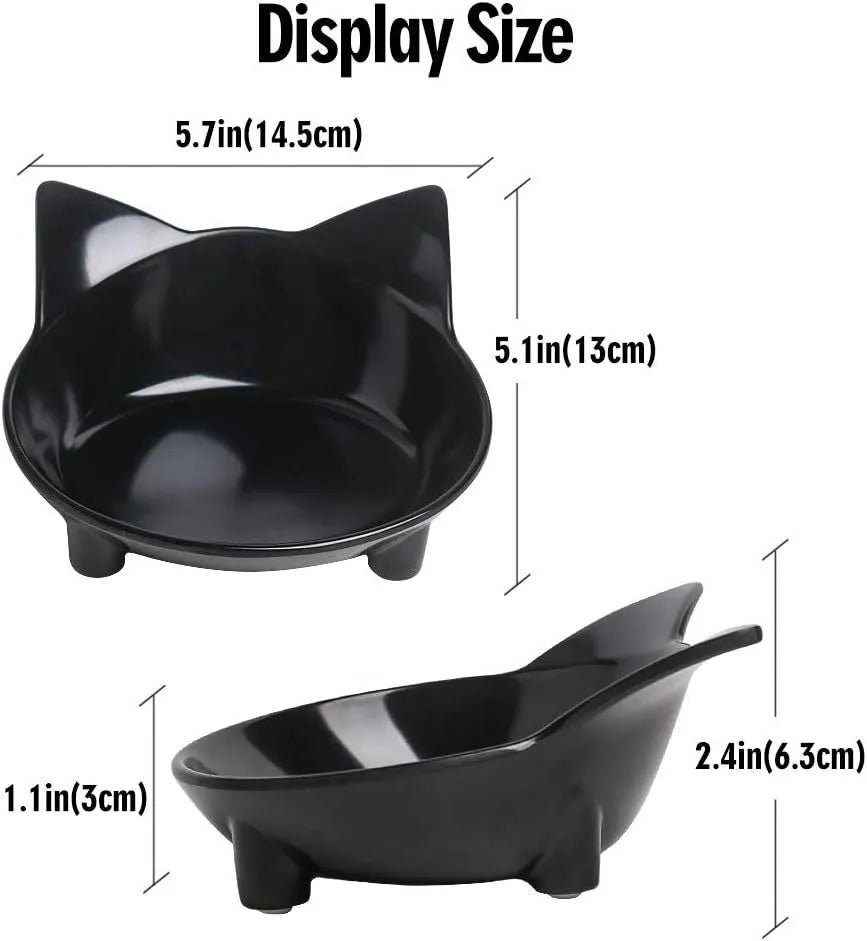 White shallow melamine pet bowl with non-slip black rubber base on a wooden floor.