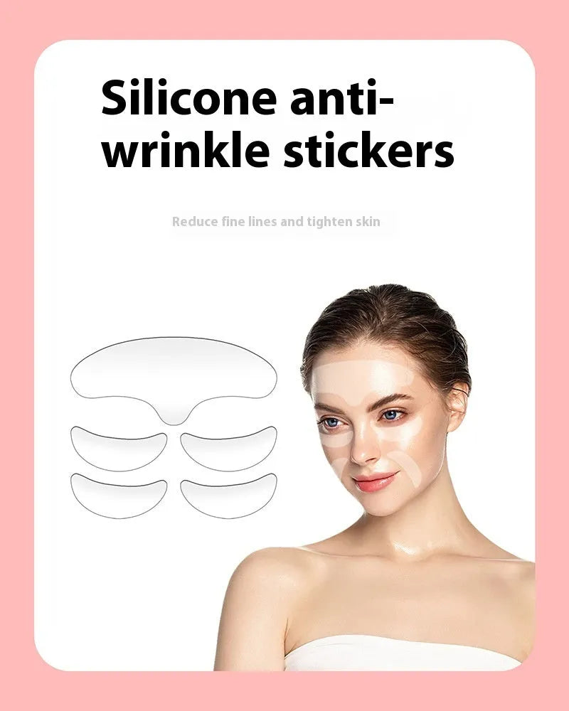 Set of five flexible silicone anti-wrinkle face stickers for wrinkle reduction