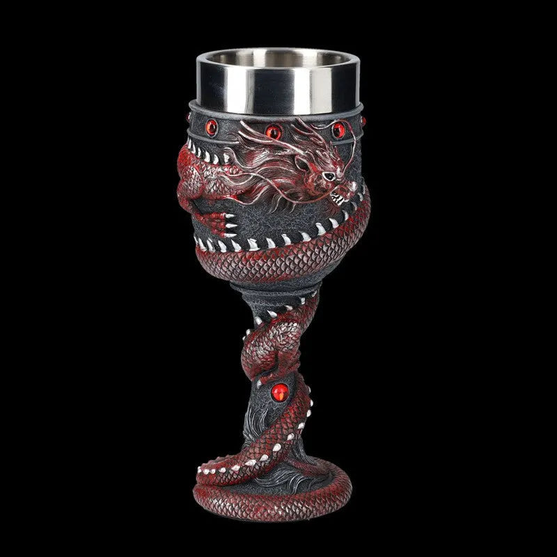 Chinese dragon design 3D stainless steel red wine glass with 200ml capacity in gold colour