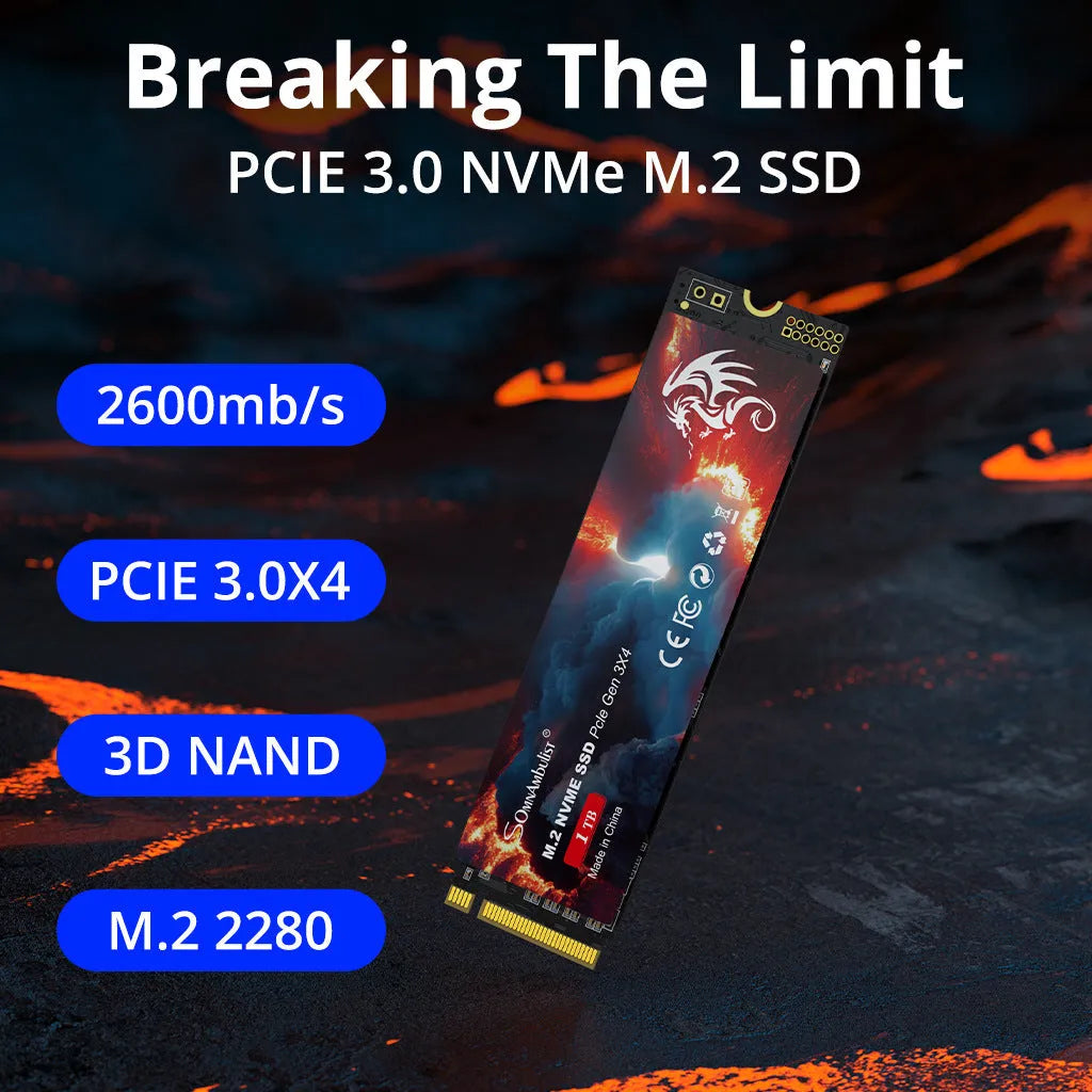 M.2 NVMe PCIe 3.0 Solid State Drive for desktop computers, showing compact 80mm length.