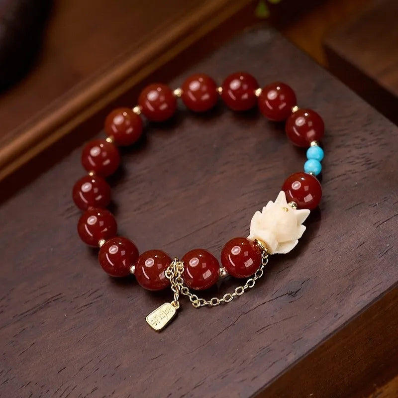 Hongyun round beads 10mm red agate ivory nut Fengjiu bracelet women's retro style