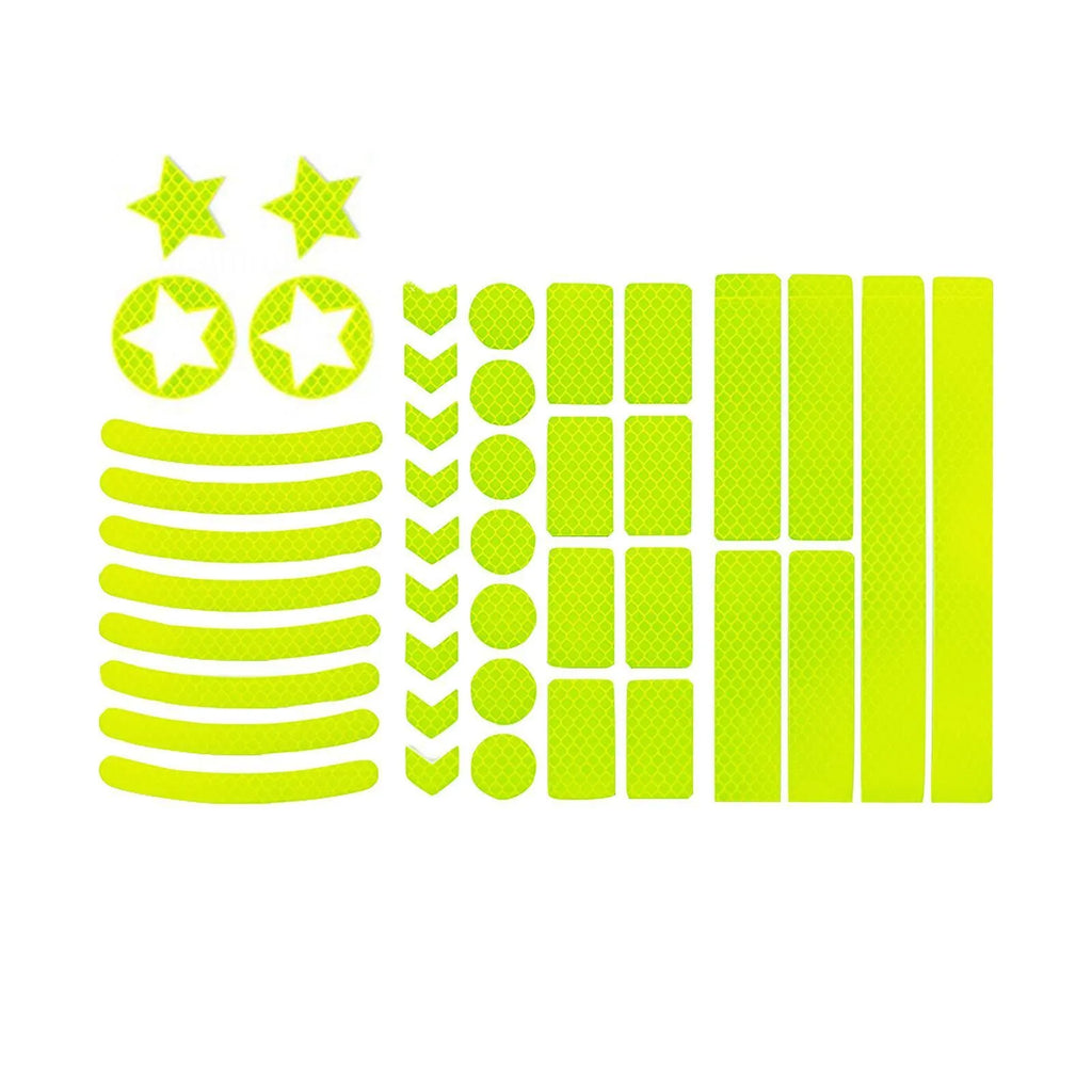 Reflective bicycle safety tape with a geometric grid pattern, shown in red, yellow, blue, and white colours.