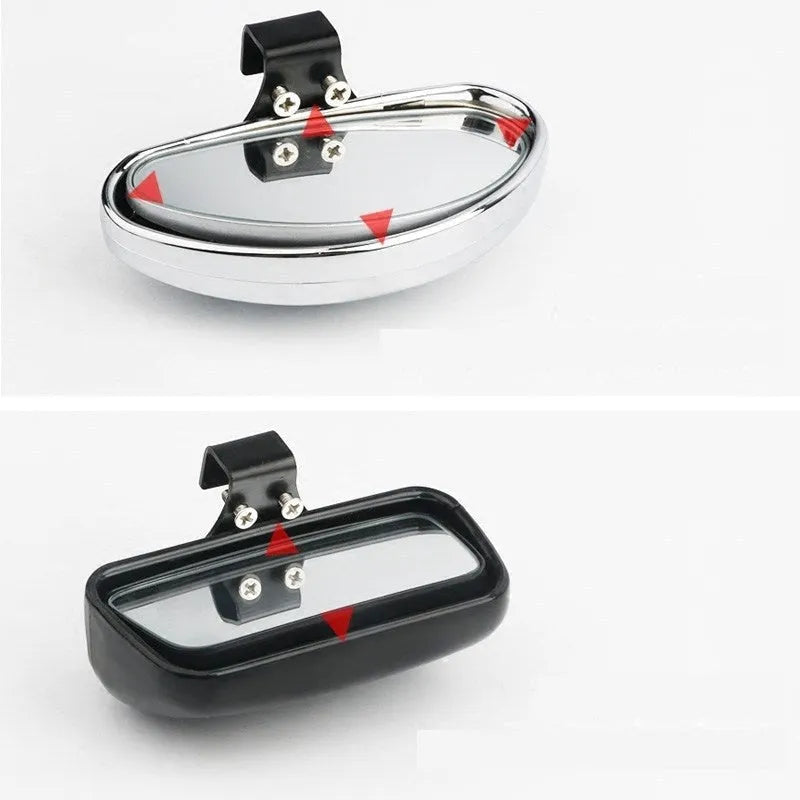 Car rear view auxiliary convex wide angle mirror in black plastic and glass
