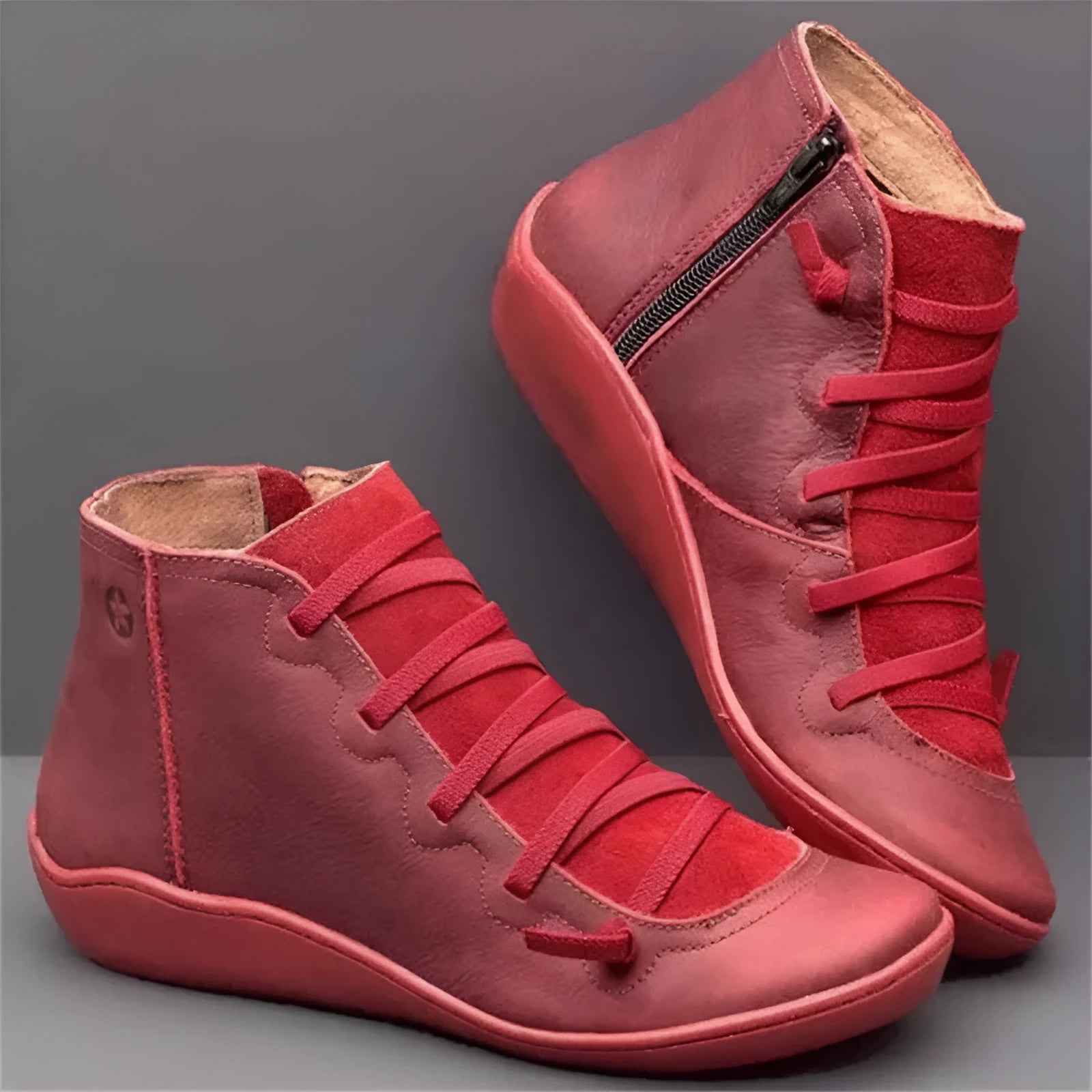 Women's flat casual booties with wedge heel and round toe in multiple colour options