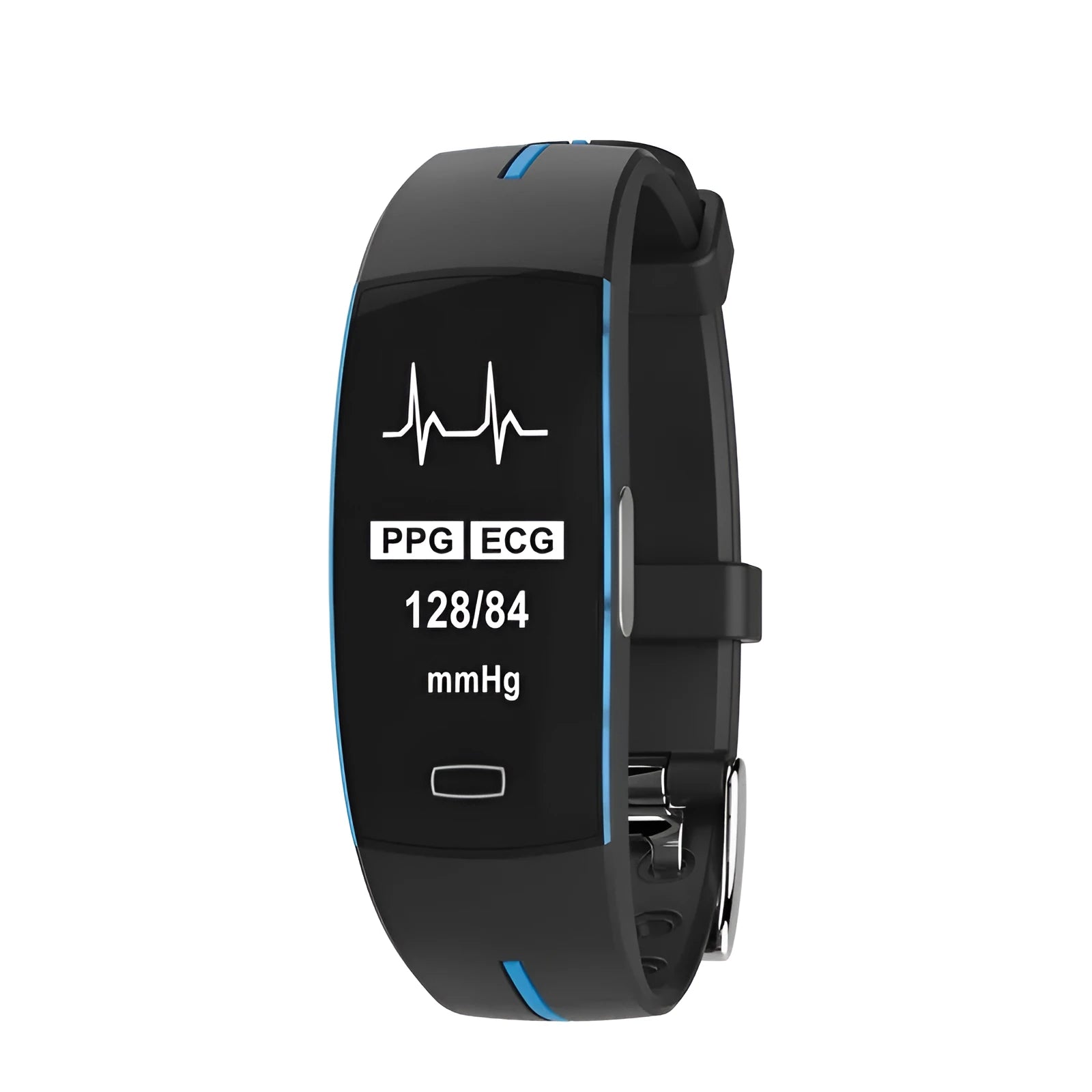 P3 smart watch with heart rate and ECG monitoring, OLED display, silicone wristband, black and blue colour