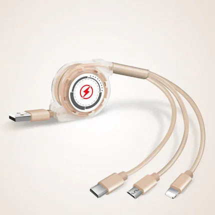 3-in-1 telescopic charging cable extended to 120 cm length with titanium alloy connectors