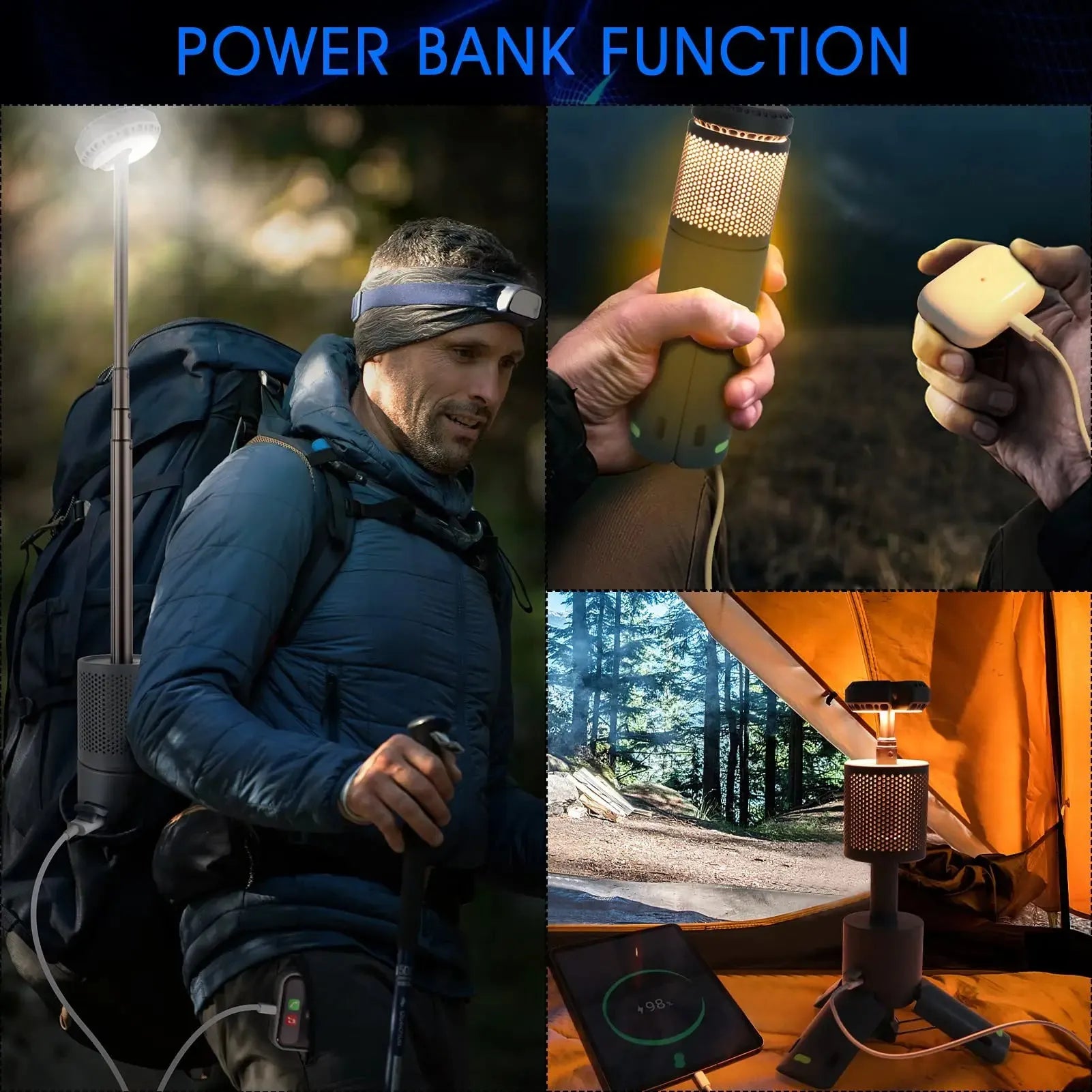 Creamy white and dark grey portable battery-powered LED camping lantern with button switch