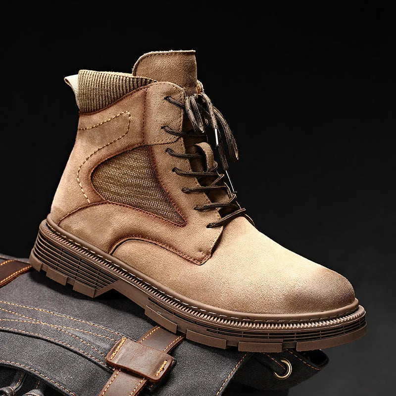Men's vintage Martin boots in black with microfiber leather upper and round toe design