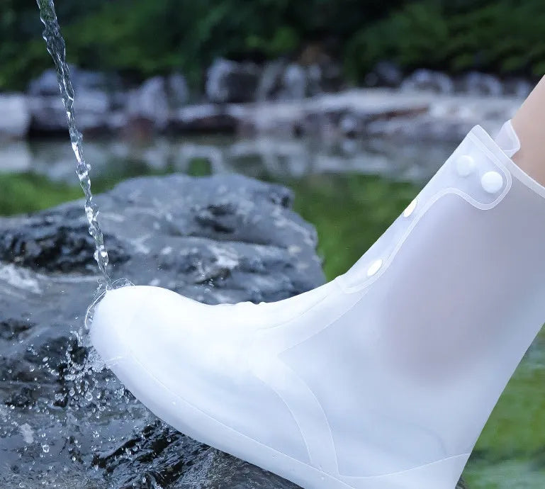 White PVC high top shoe covers for water resistant footwear protection