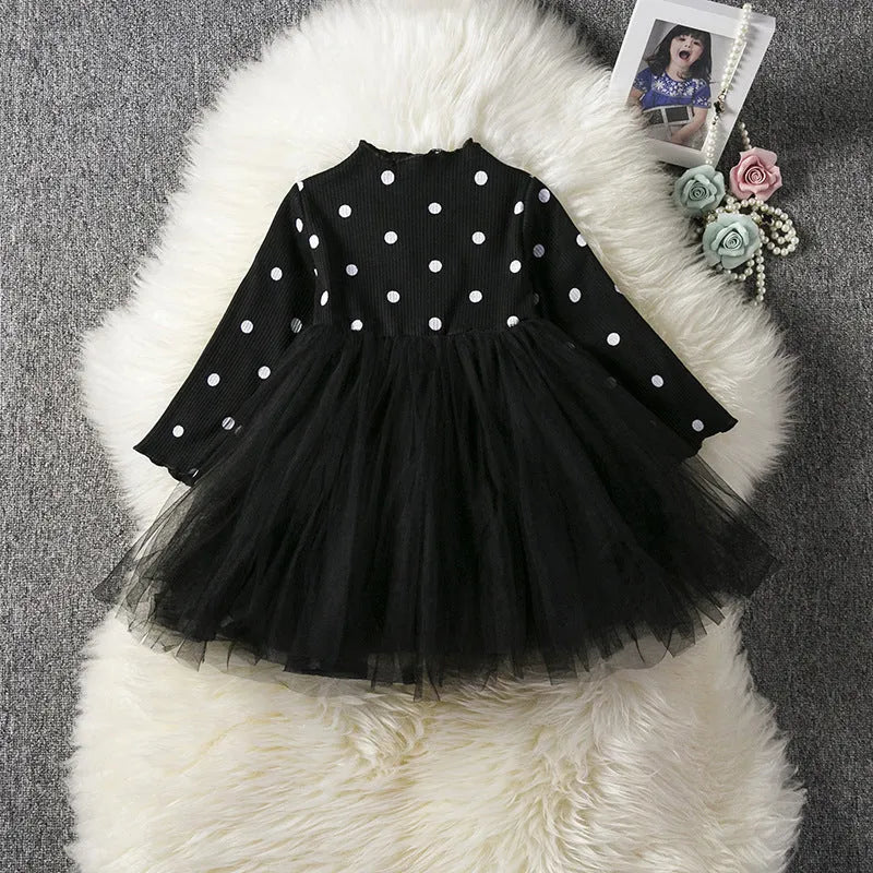 Baby girl's long sleeve black tutu lace dress for birthday parties and christenings.