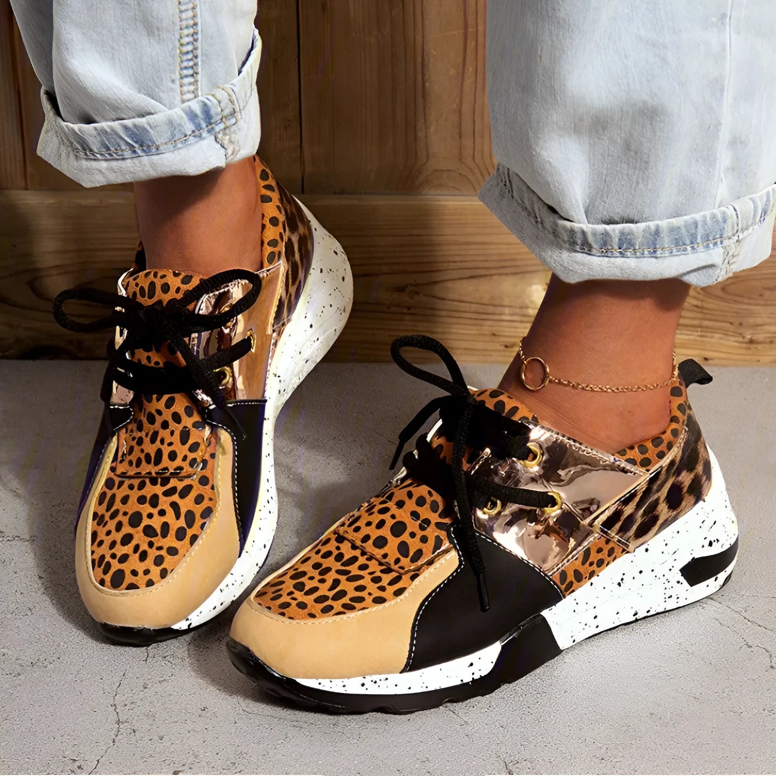 Women's casual wedge-heel sports sneakers in multiple colour patterns with suede upper and round toe