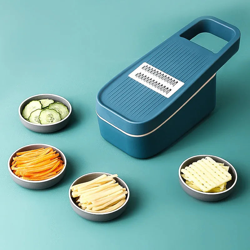 multi function kitchen cutter with plastic body and stainless steel blade for slicing vegetables