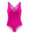 Deep V backless high-waist solid colour one-piece nylon swimsuit for women in black