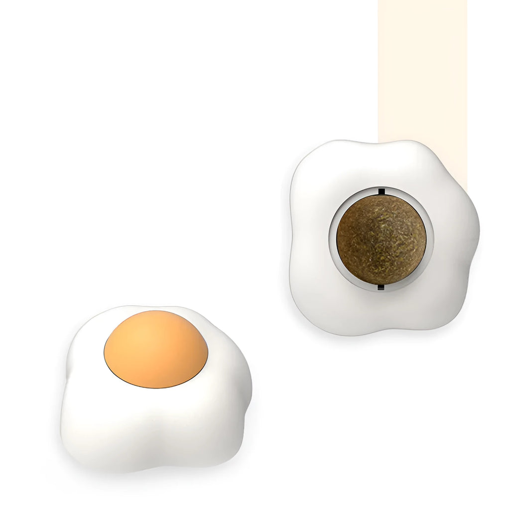 Soft plush catnip ball toy in fried egg shape for wall play with cats