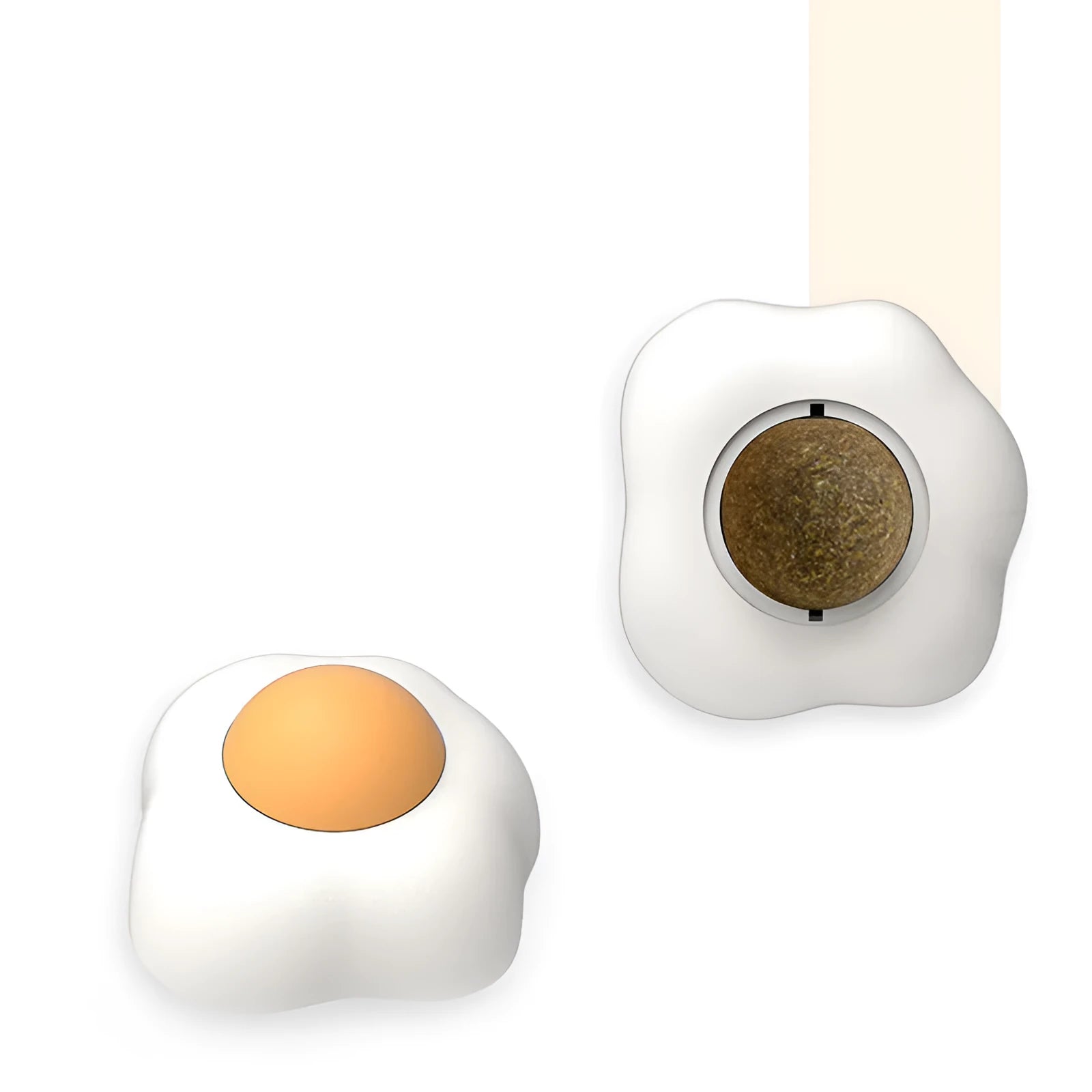 Soft plush catnip ball toy in fried egg shape for wall play with cats