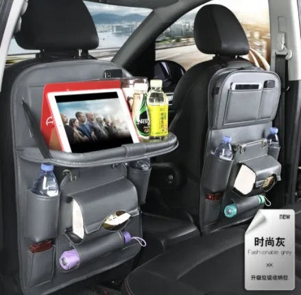 PU leather car seat back organiser bag in multiple colours with storage compartments