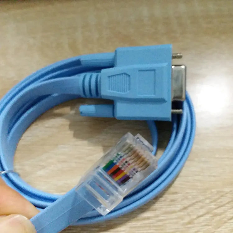 RJ45 to DB9 RS232 serial console cable, 1.5 metres, flat copper wire, sky blue