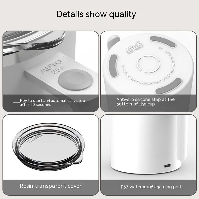 Rechargeable 360ml smart magnetic automatic stirring coffee cup in white with stainless steel interior