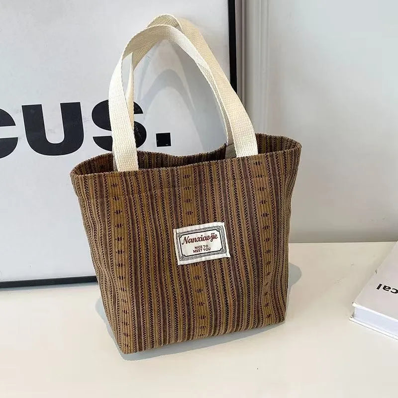 Japanese style corduroy bag in dark brown with large capacity and fresh sweet design