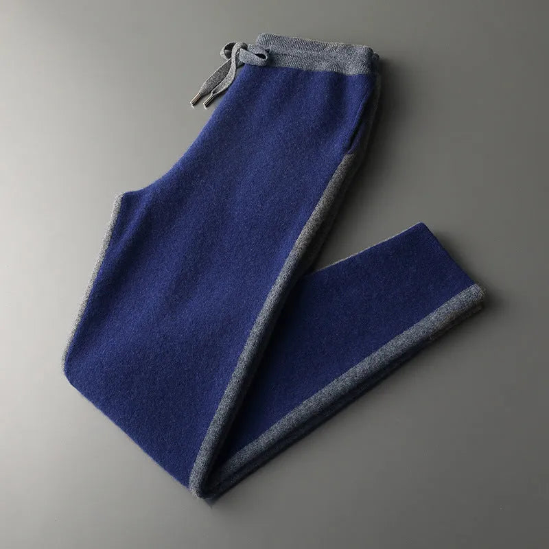 Men's cashmere wool blend cardigan suit with half turtleneck zipper top and matching trousers in winter sports style