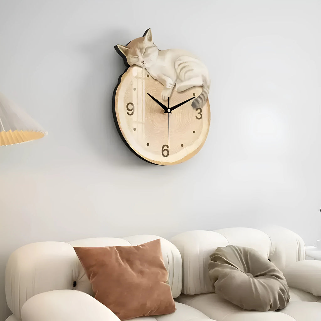 Cream style noiseless wall clock with cat design frameless poplar frame 48x38.4cm