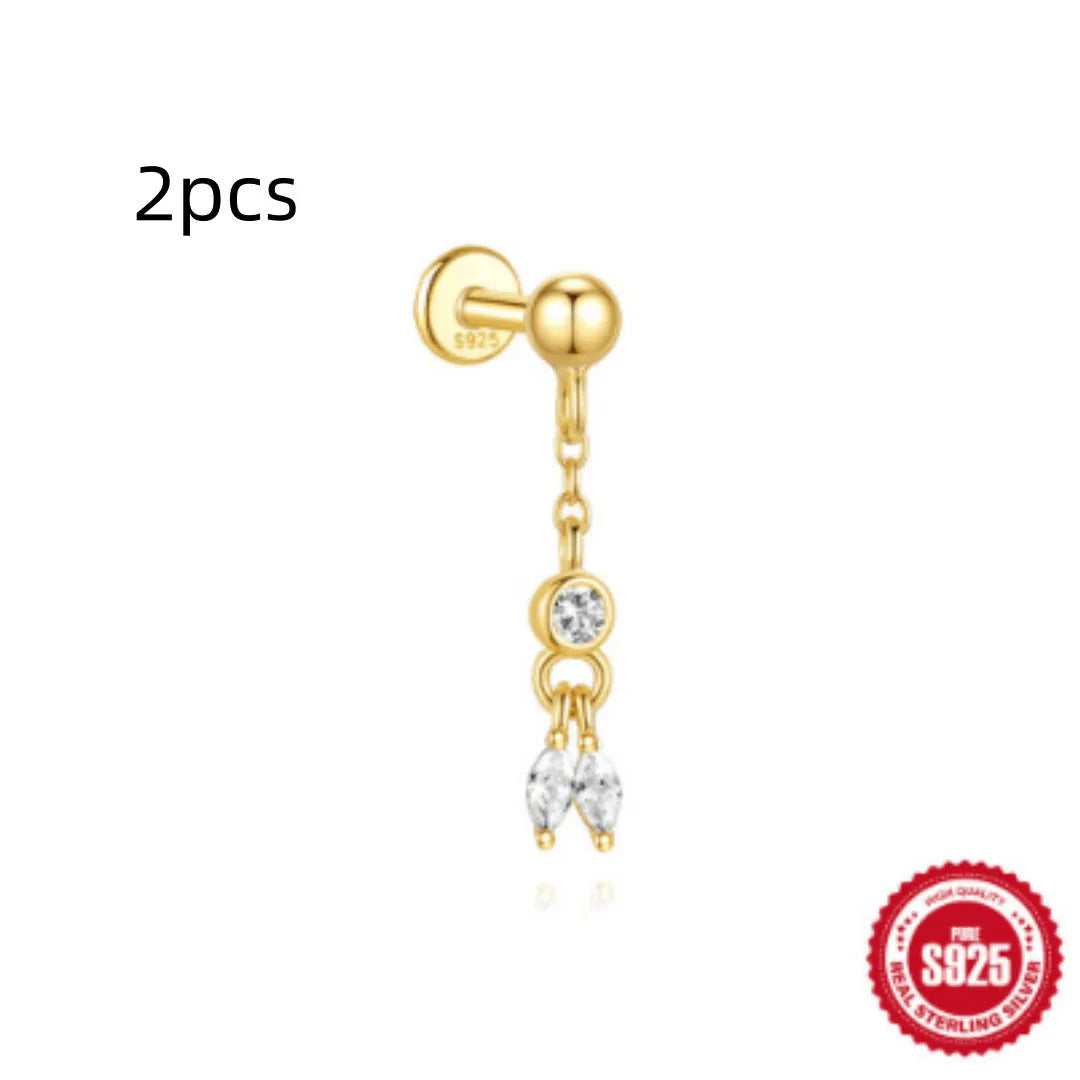 S925 sterling silver water drop earrings with flat spiral geometric design and gold plating.