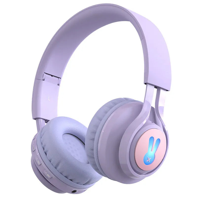Wireless children's headphones with RGB lights in bunny pink colour