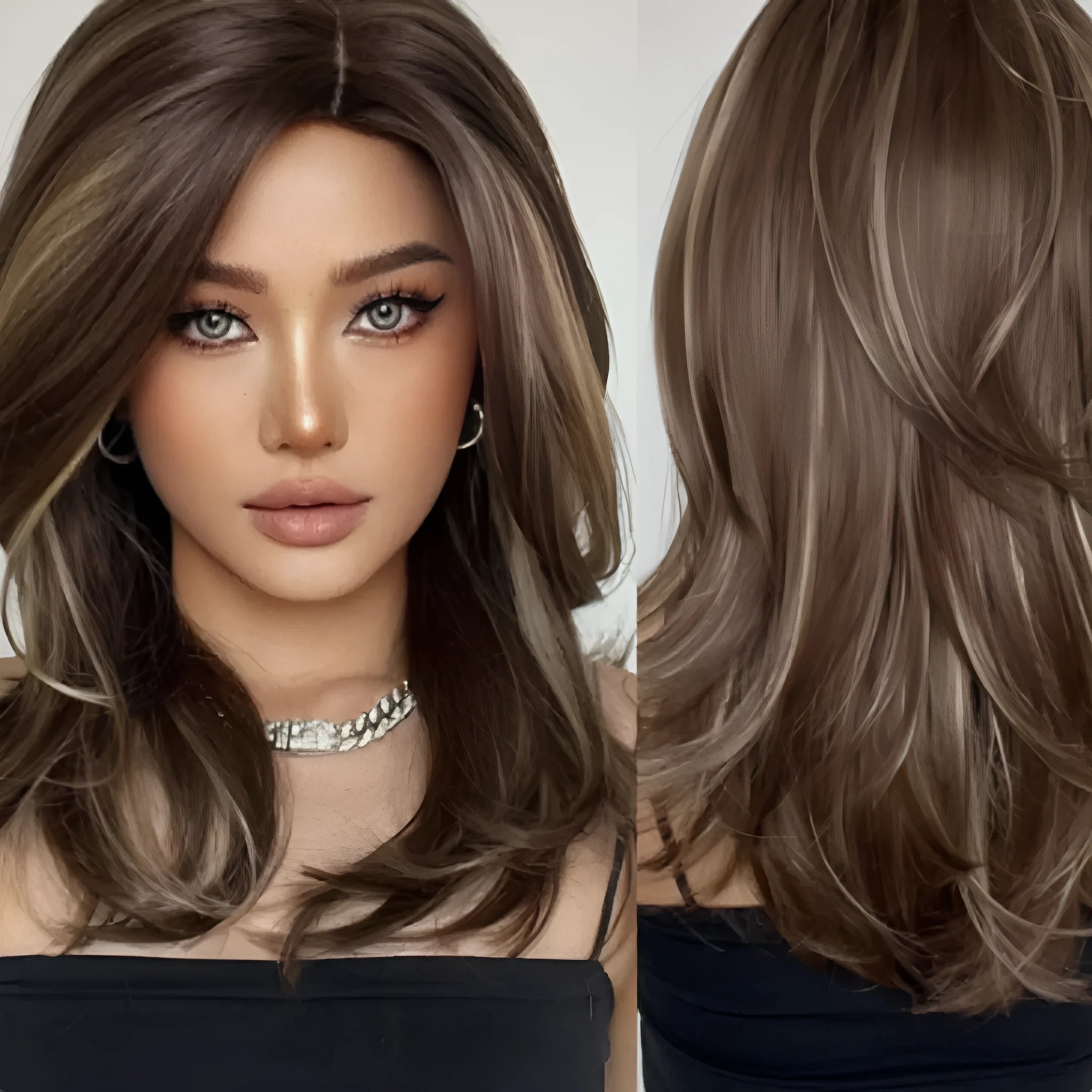 Mid-length platinum gradient colour wig with long curly hair and bangs in synthetic high-temperature fibre