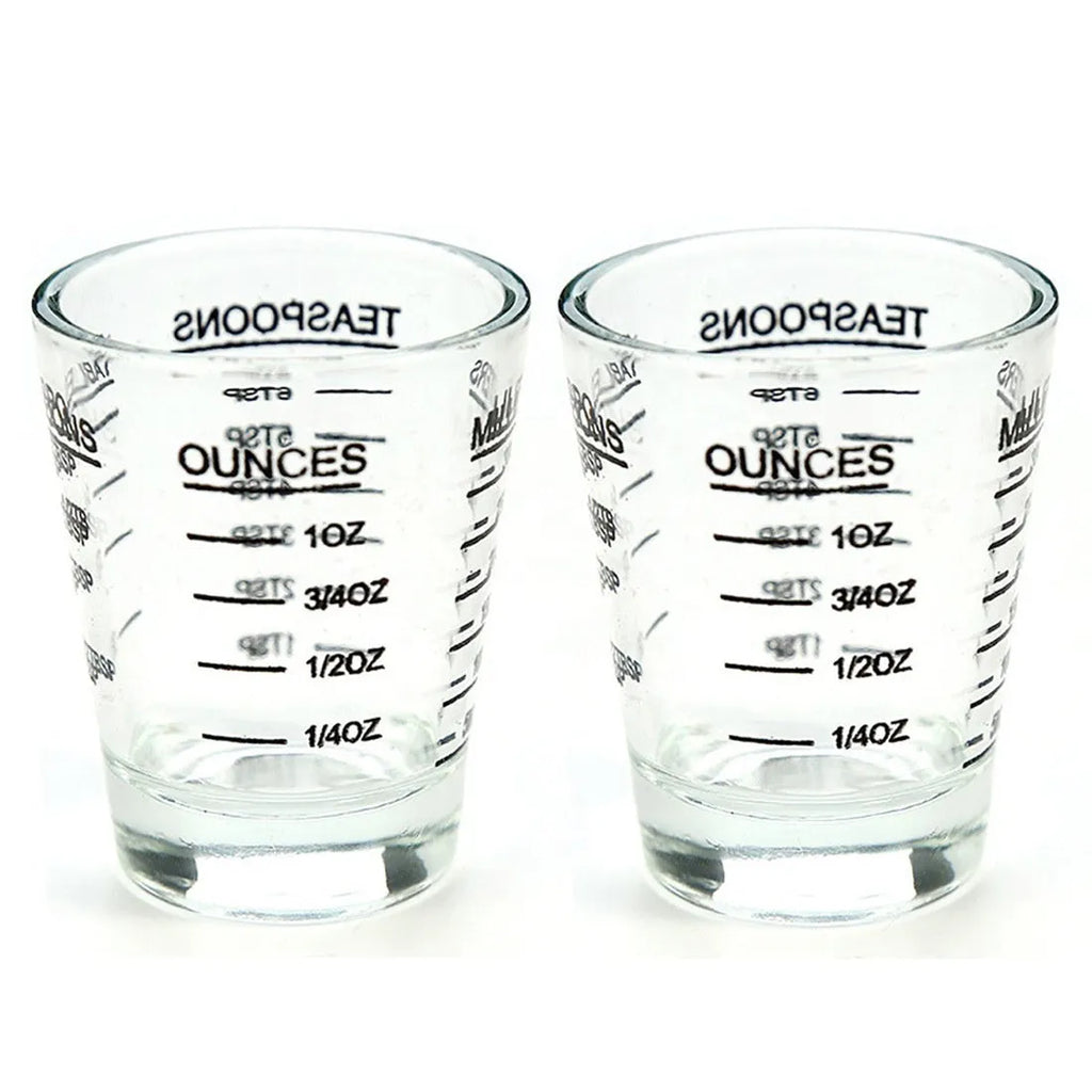 30ml mini retro glass with measurement scale in black colour option on a table