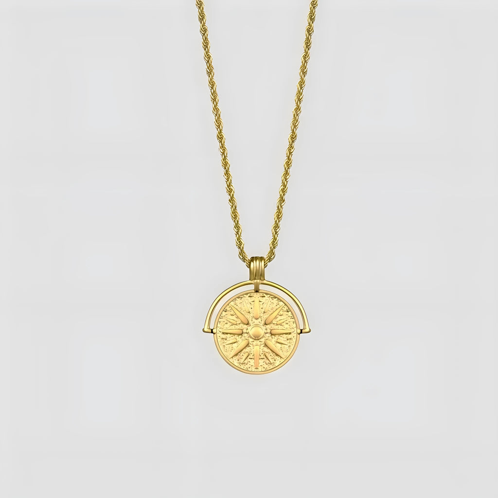 Stainless steel sunflower embossed pendant necklace with adjustable hemp flowers chain in gold colour