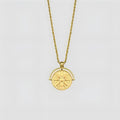 Stainless steel sunflower embossed pendant necklace with adjustable hemp flowers chain in gold colour