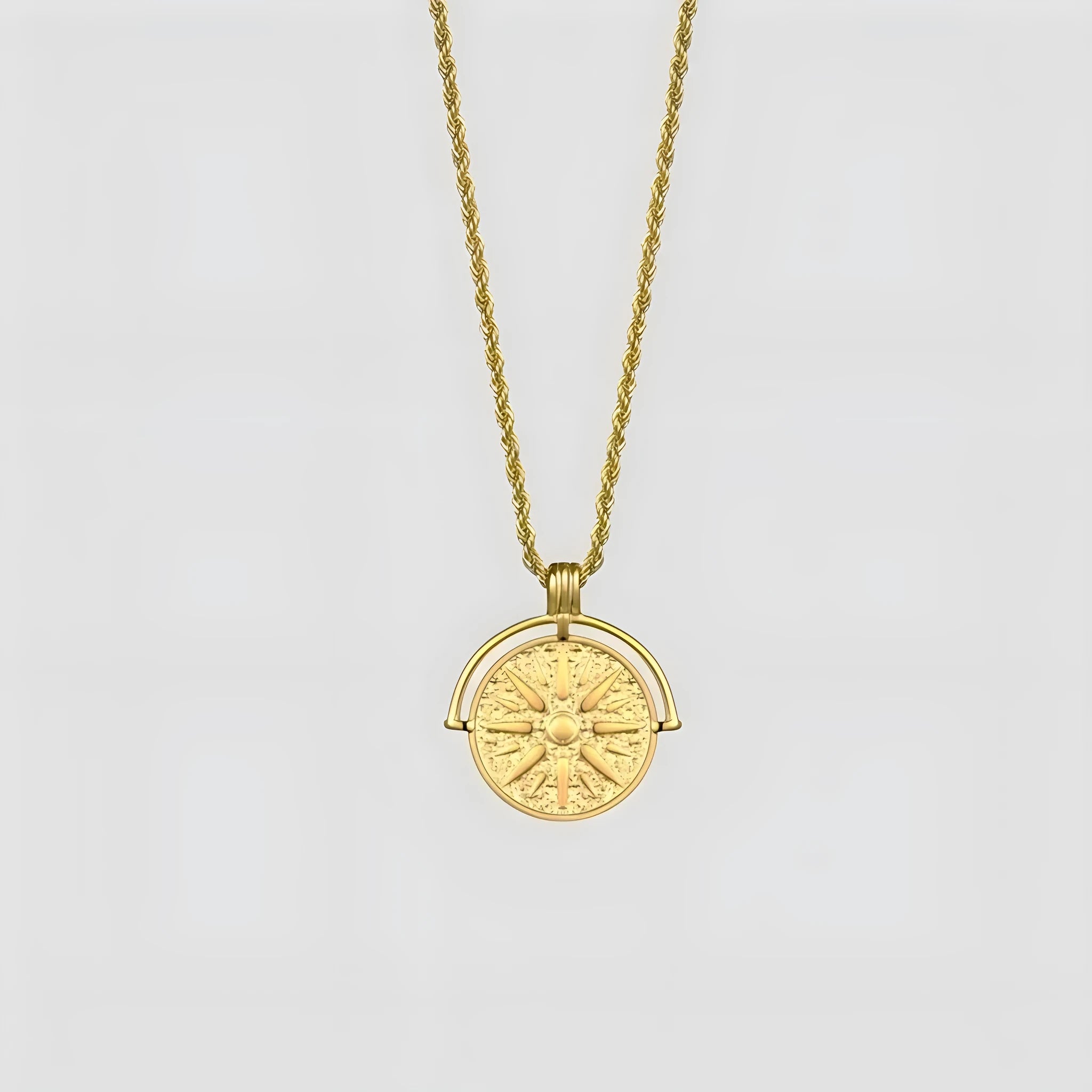 Stainless steel sunflower embossed pendant necklace with adjustable hemp flowers chain in gold colour