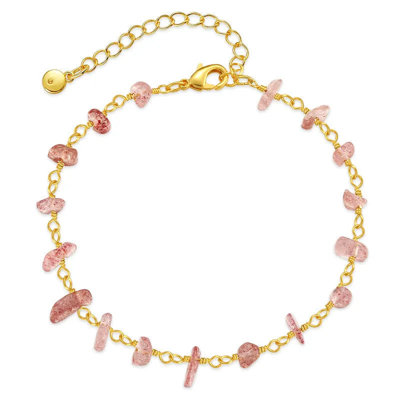 Geometric 18K copper women's bracelet with crystal details and a natural gravel texture, shown in multiple colour options.