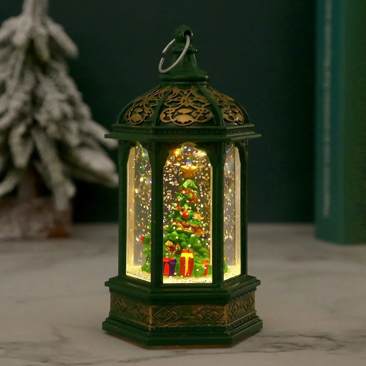 Plastic small night lamp with modern simplicity design in five Christmas colours: red old man, white snowman, green tree, brushed gold Jesus, white angel