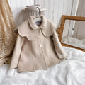 Retro wool double-sided cashmere girl coat in light oats colour with lapel round neck and single-breasted closure