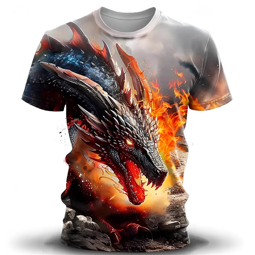 Men's grey T-shirt with a large 3D wind dragon graphic print on the front