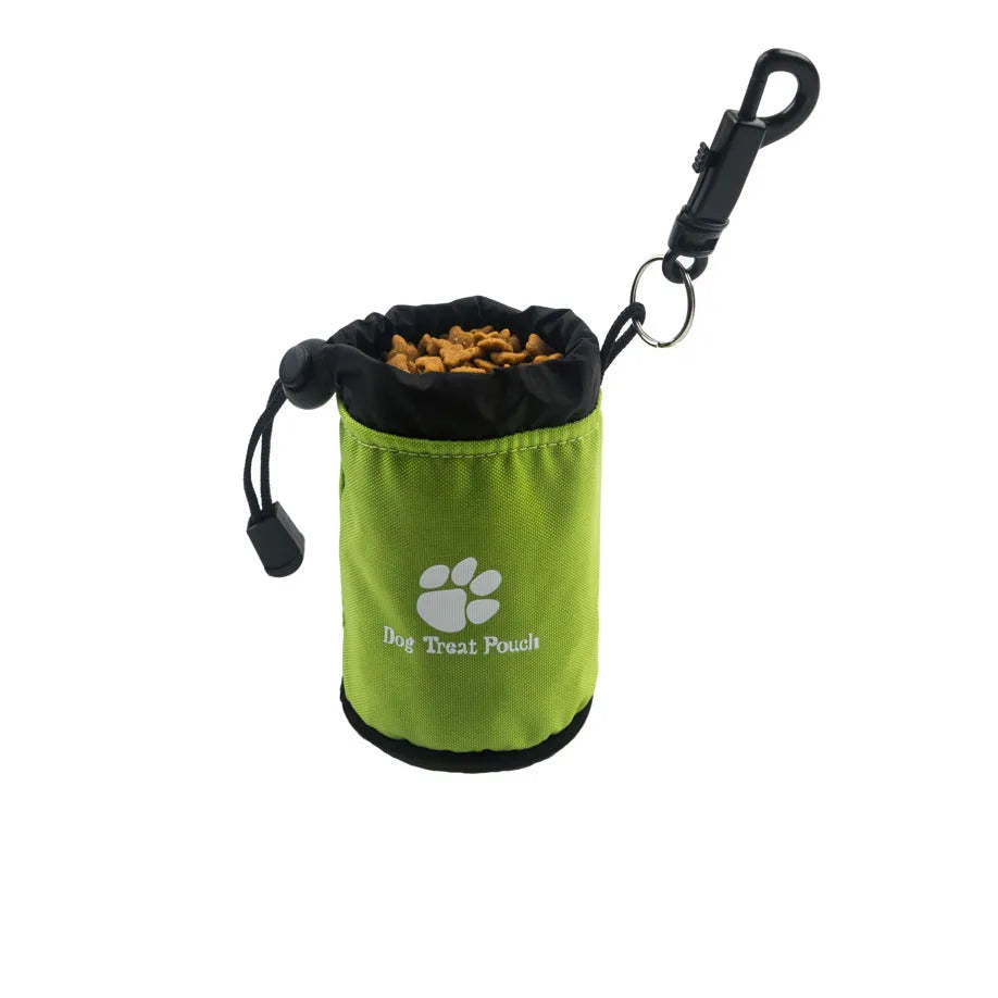 Mini nylon pet training snack bag for dog treats in solid colour options of red, green, black, or blue.