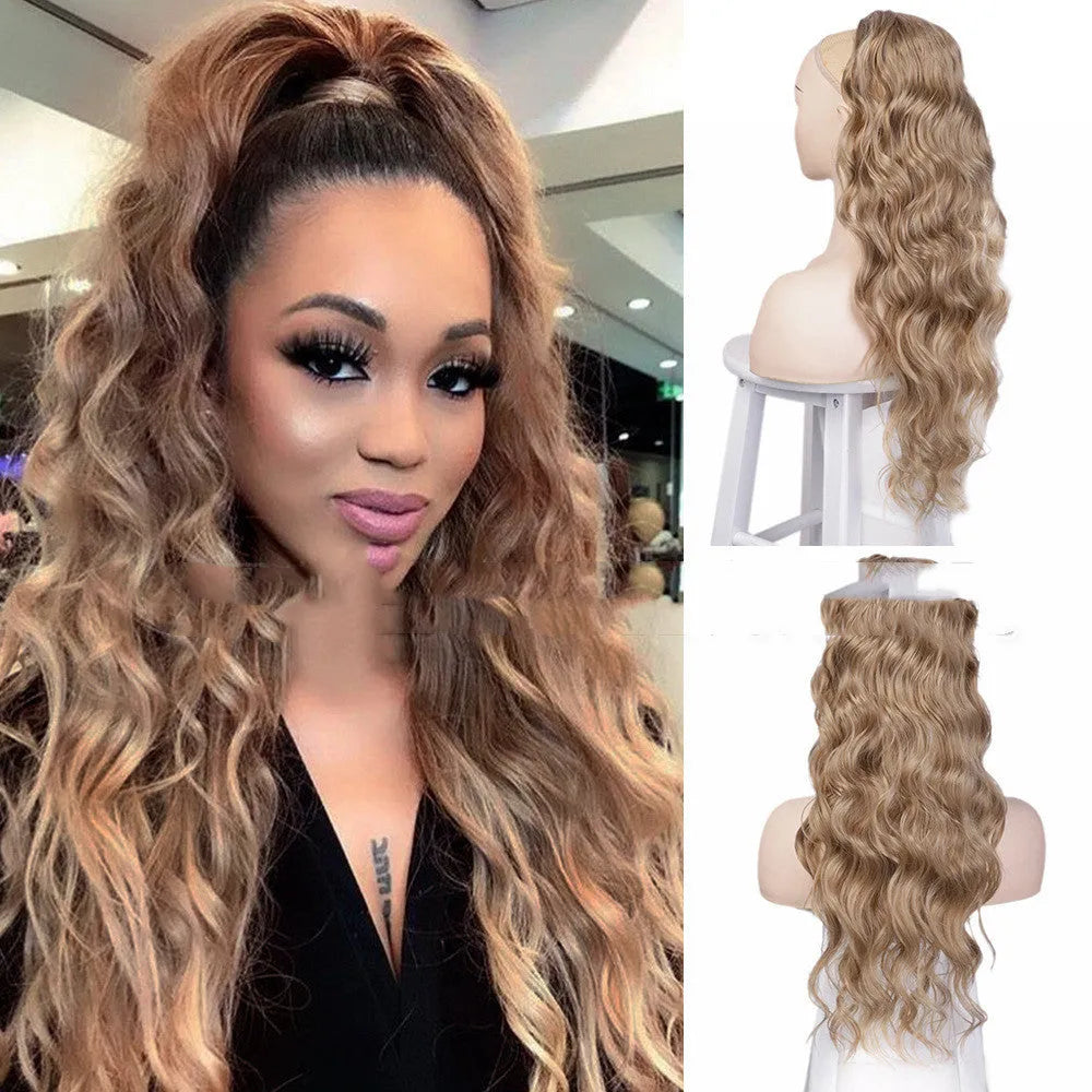 Women's drawstring ponytail hair extension in high temperature wire in colour 1B with tresses style