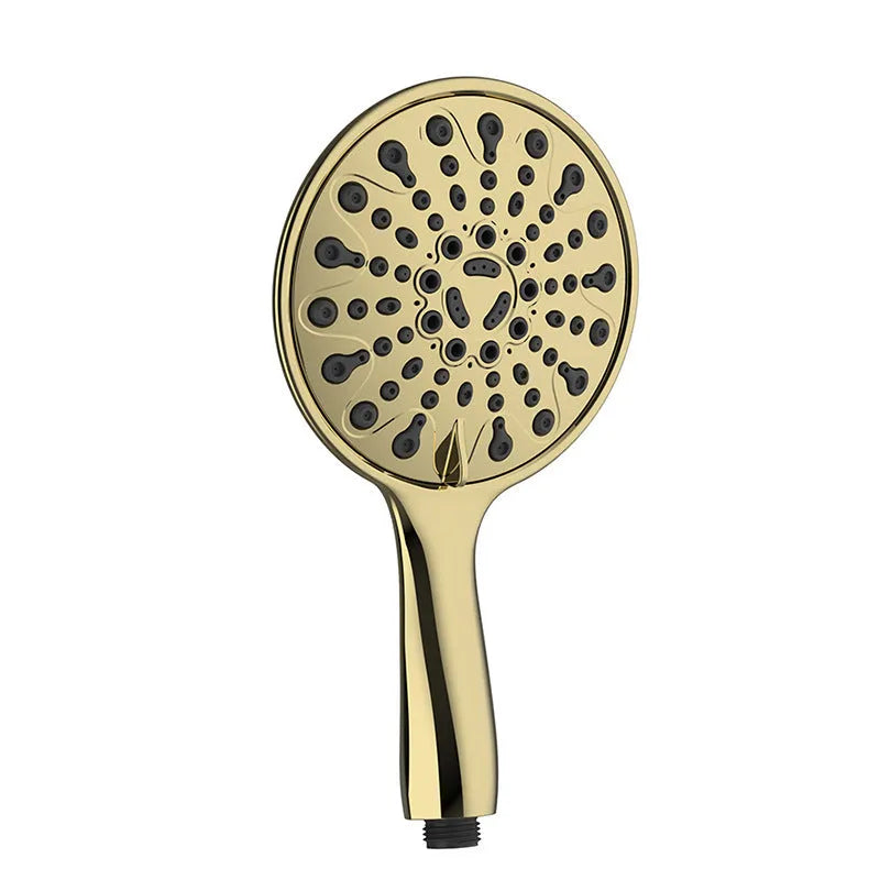 Six-inch handheld shower head with electroplated finish and multi-function spray selector.
