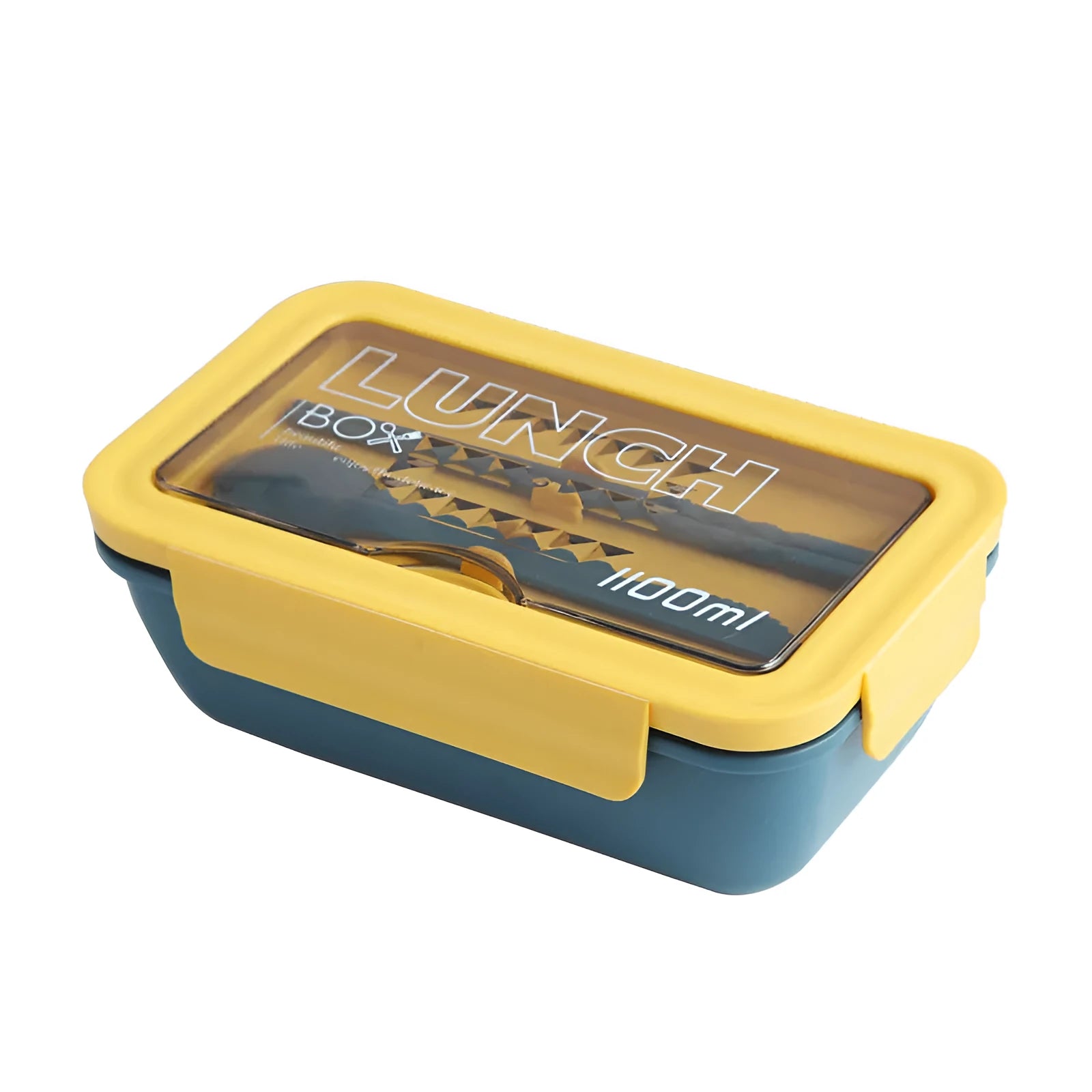 Four-compartment plastic bento lunch box with Nordic design in green colour
