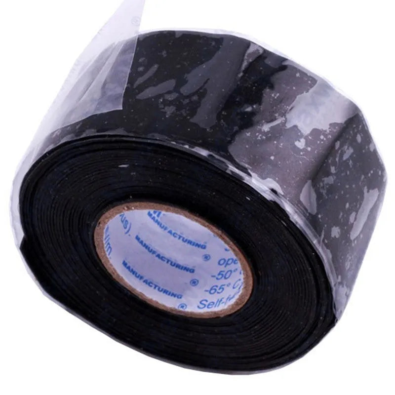 Roll of black waterproof silicone repair tape 3 m length for sealing pipes and electrical connections