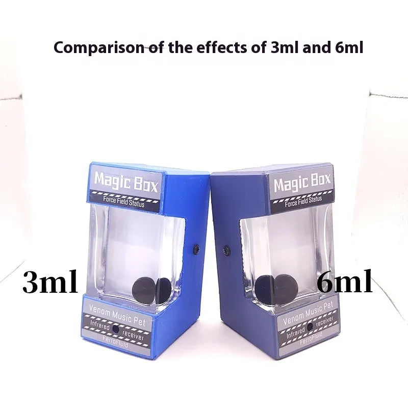 Magnetic fluid music visualisation light with black fluid and white LED, wooden shell, 95x60x63mm