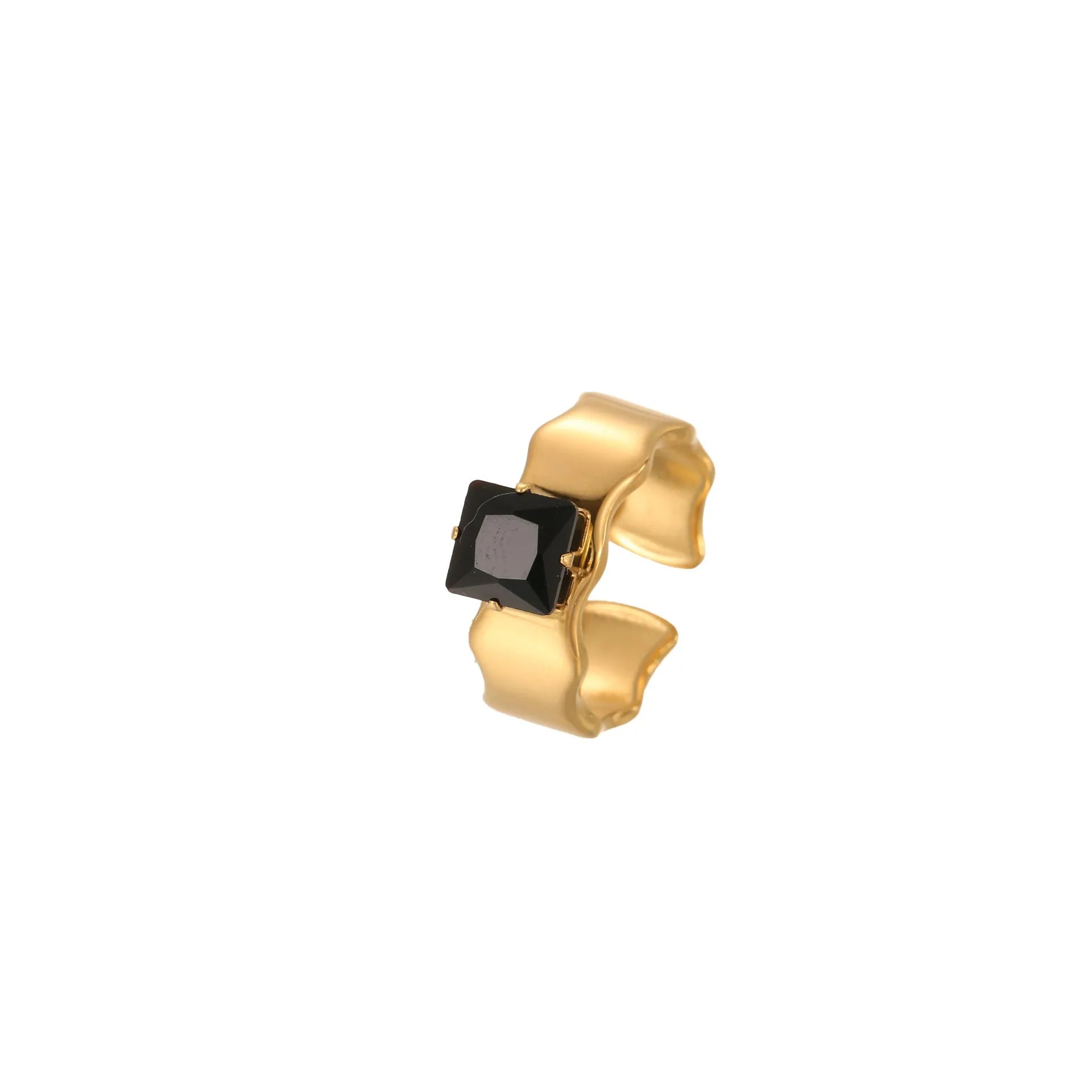 Geometric open-mouth titanium steel ring with zircon detail on adjustable band