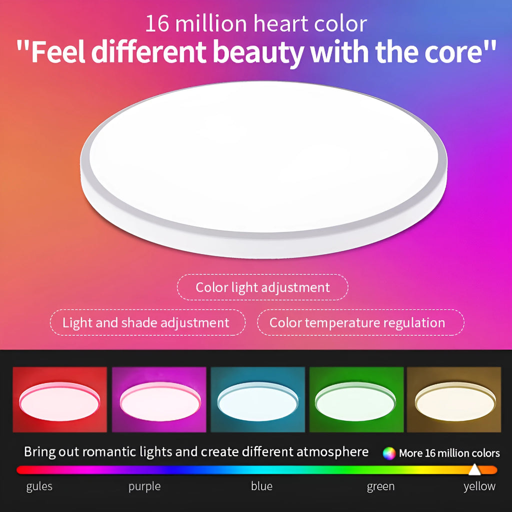 RGBCW intelligent Bluetooth ceiling lamp with full colour dimming in black or white finish