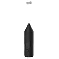 Mini handheld electric milk frother in black, white, or khaki colours with USB charging port