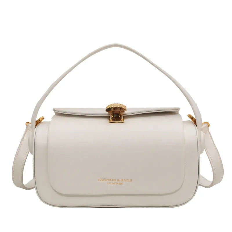 Women's casual shoulder bag with letter stitching in black PU leather