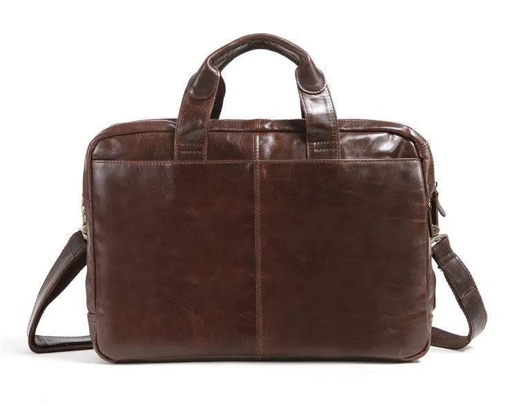 Brown men's business briefcase made from first layer cowhide leather, 18-inch size.