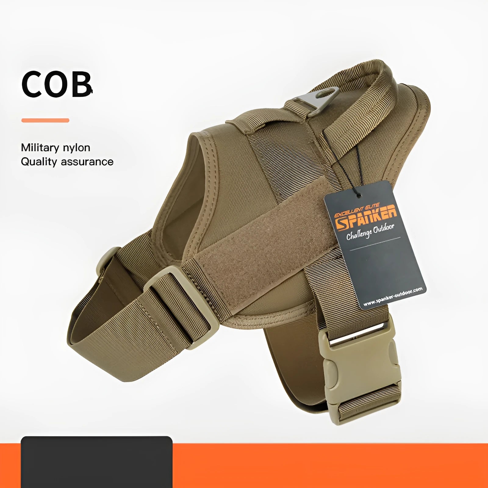 1050D nylon large medium dog harness with UTX buckle and military webbing on grey background