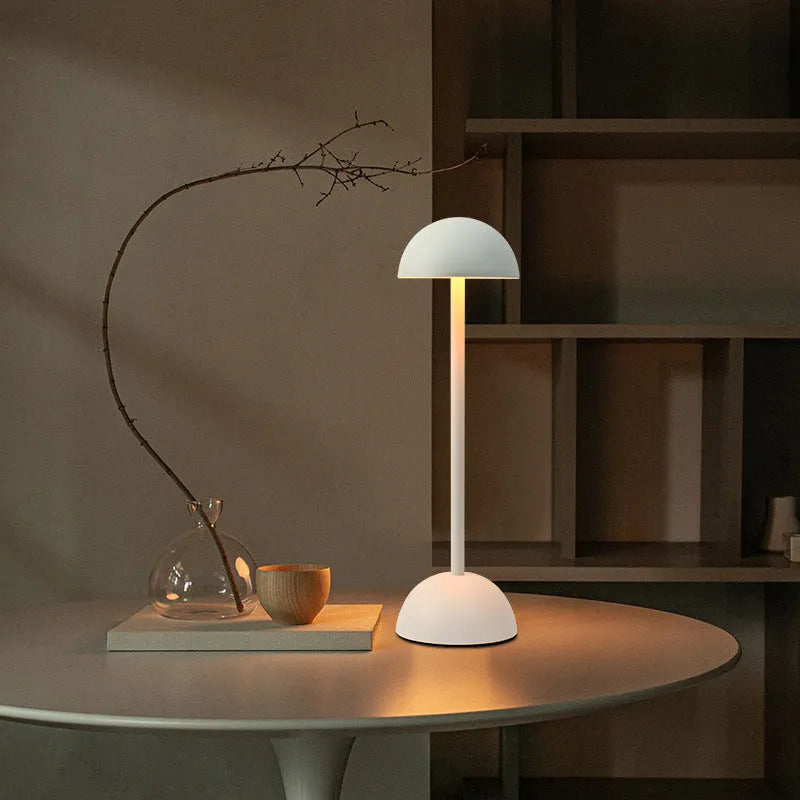 High foot metal mushroom table lamp with black metal finish, 330mm tall, Type-C powered for bedside bar ambience